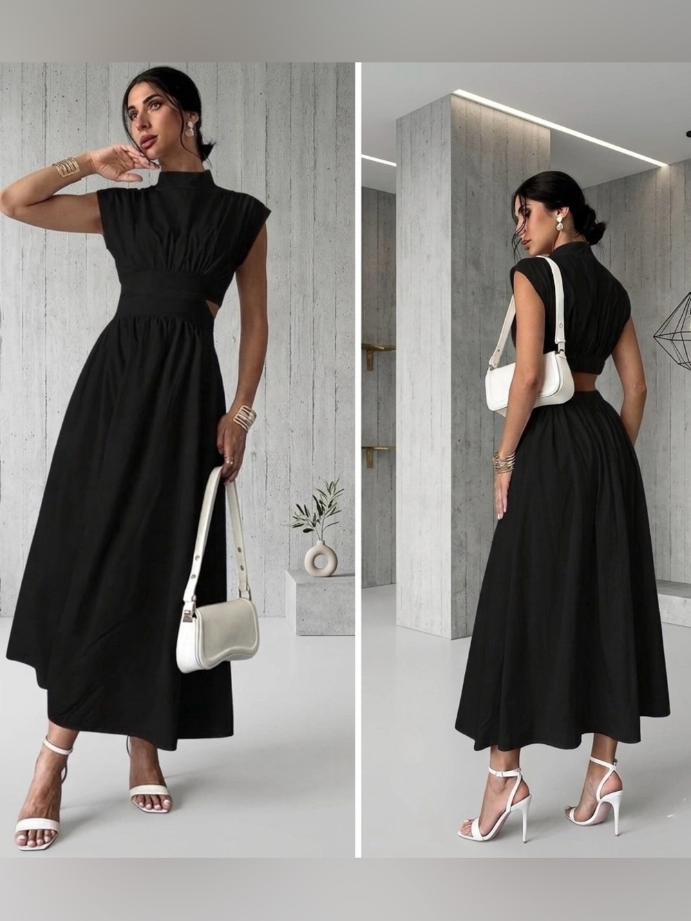 NWT COMMENSE Mock Neck Cut Out Long Maxi Dress XL